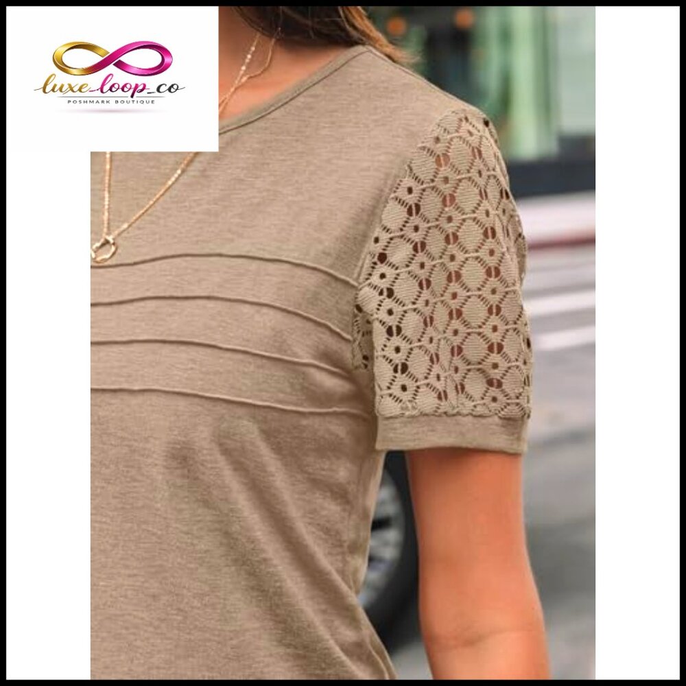 Short Sleeve Lace T-Shirt Elegant Chic Business Casual Summer Top - Picture 5 of 6
